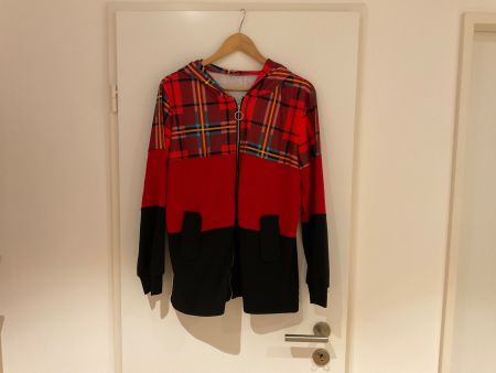 Rote karierte Übergangsjacke mit Kapuze, Grösse L - Fabrikne