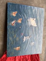 Ölgemälde See mit Schwänen und Enten, signiert, 1977