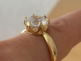 Luxus EleganteGr.18/8 Solitär Ring Farbe:Gold/Zirkonia Weiss