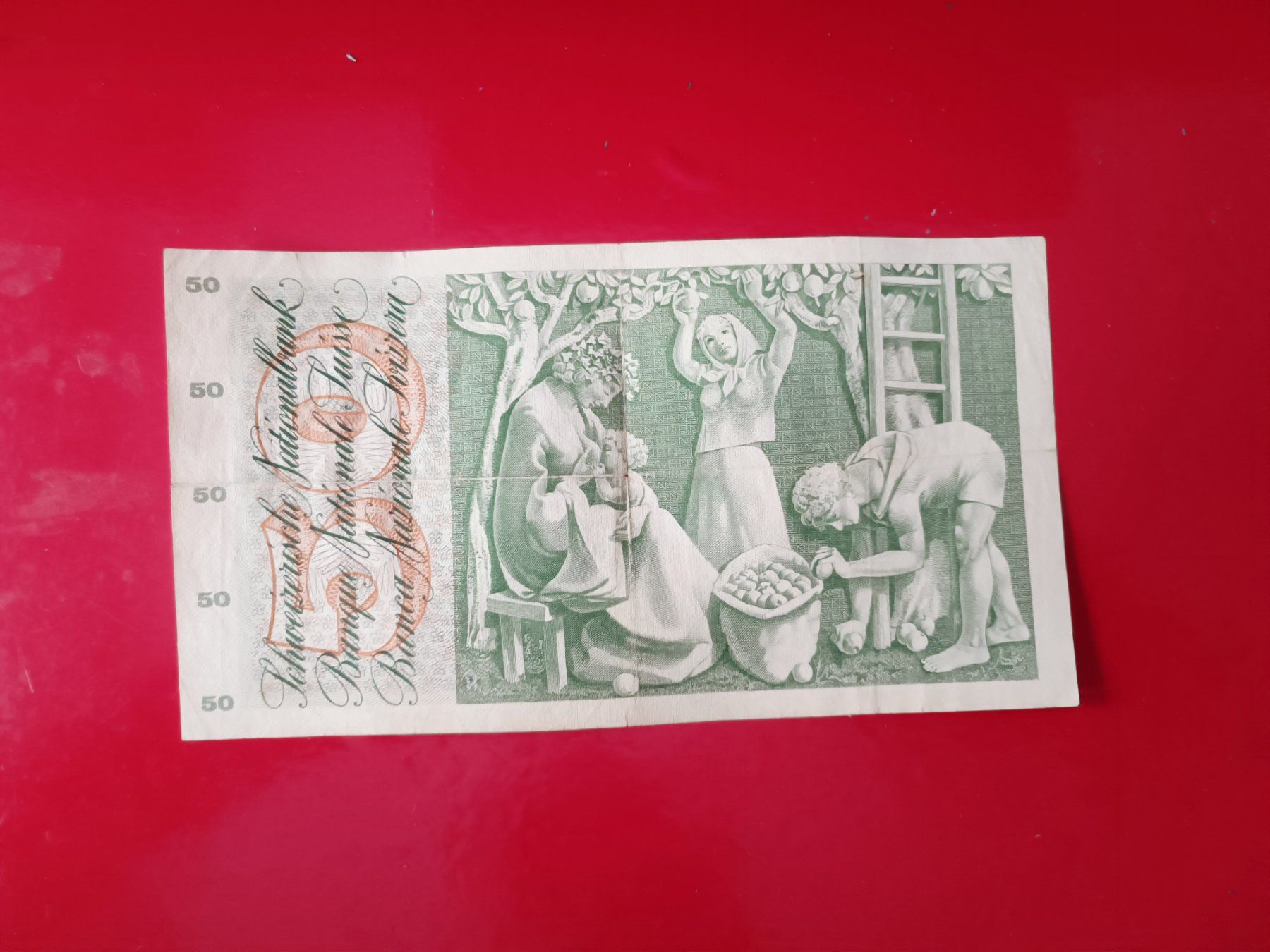 Banconote: Alte SCHWEIZER BANKNOTE 50 Fr APFELERNTE 5.Jan.1970 – Usato da Glis venduto da MYS-Wallis2020 5