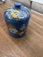 Blaue Vintage Keramikdose Pinto A Mano, Blumenmuster