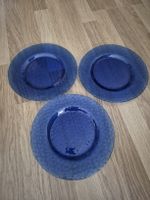 3 blaue Vintage Glas Teller