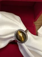 Bague argent et oeil de tigre ovale taille 54 bon état
