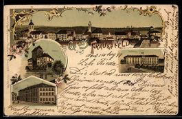 Lithographie Frauenfeld, Schloss, Kantons-Schule, Kaserne, T