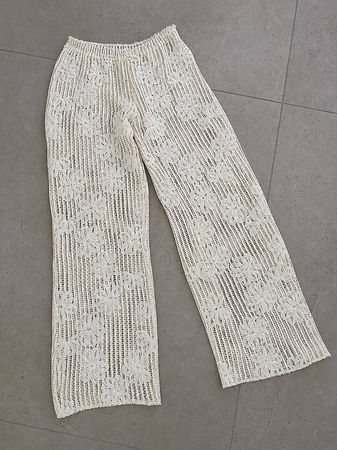 Weite Boho-Hose aus Spitze Gr. XS Weiss
