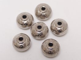 6 x Acrylperlen, ovale Rondellen versilbert, Schmuckzubehör