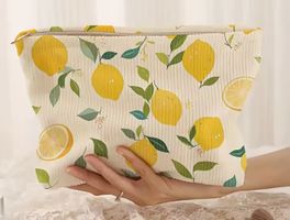 Kleine Tasche Necessaire aus Cord - Zitronen