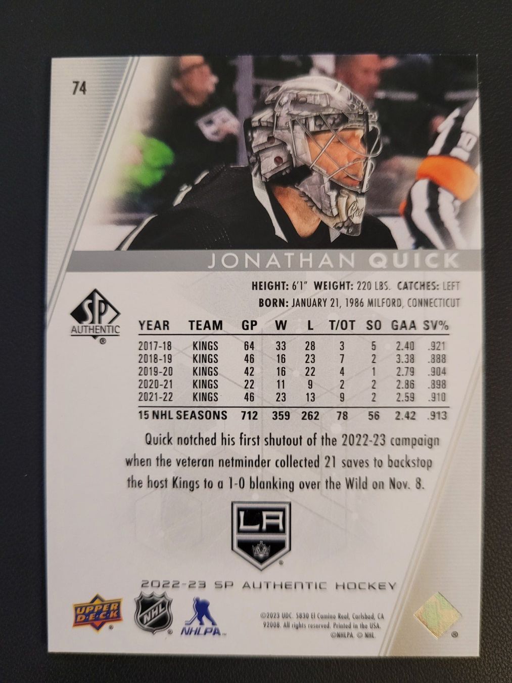 NHL Carte collezionabili: Jonathan Quick  - UD 22/23 SP Authentic - LA Kings – Nuovo (secondo la descrizione) da Bauma venduto da Yotanke 2