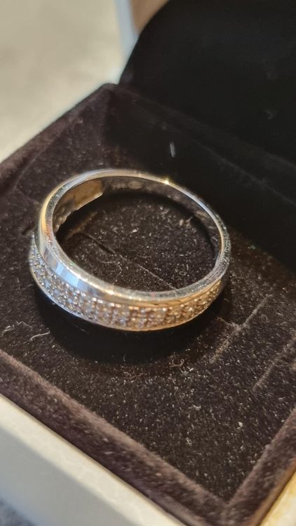 Bague Argent 925 Plaqué Or Blanc Avec Diamant Noir 0.90Ct Et CZ - Taille 54 - Neuf
