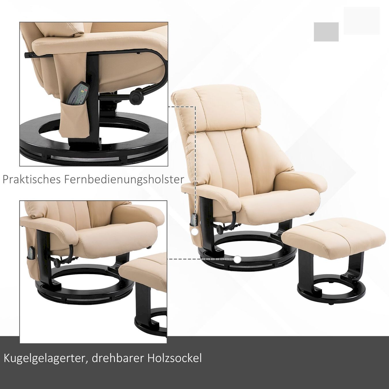 Dispositivi per massaggi: HOMCOM Relaxliege mit Hocker Beige – Nuovo e nell'imballaggio originale da Bottighofen venduto da zaap 6