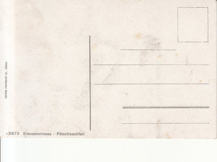 Cartoline postali: Klausenstrasse Fätschbachfall, ca. 1930 – Usato da Bürglen TG venduto da StampGraf 1