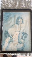 Tableau ancien femme à l'éventail bonne condition