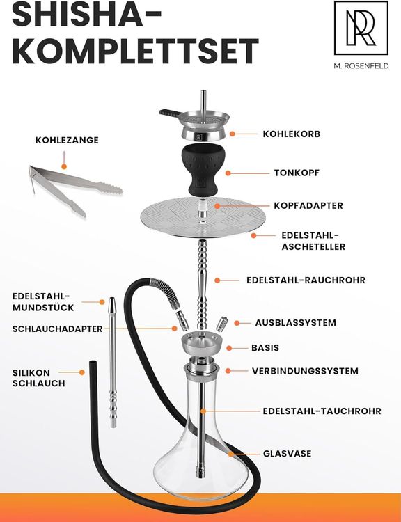 M. Rosenfeld Shisha – Edelstahl Komplettset 67 cm – Steel On (Neu und ...
