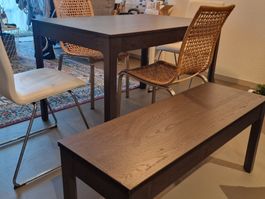 Ekedalen Dining Table and Bench, dark wood, with 4 Chairs
