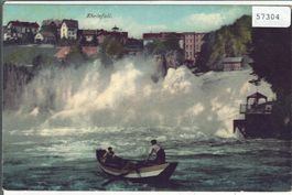 Rheinfall mit Ruderboot - Litho