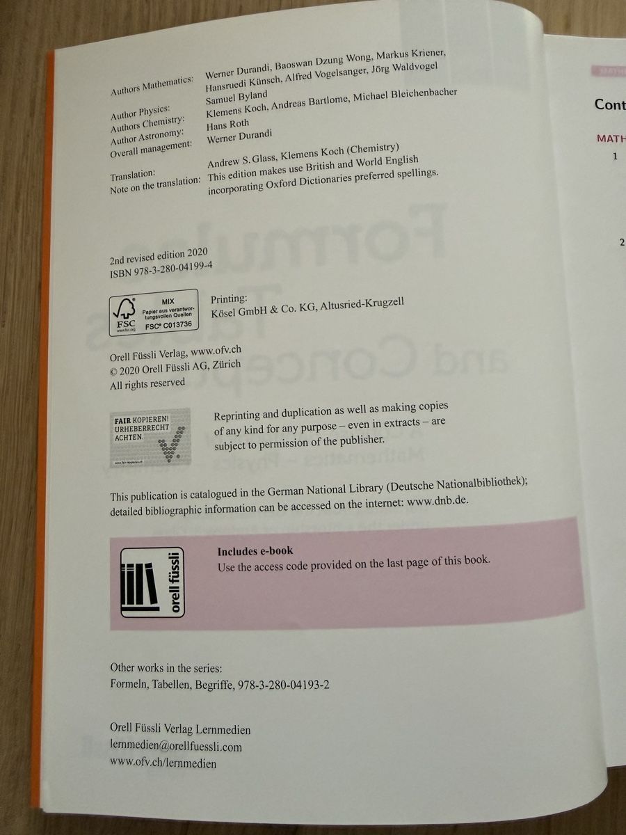 Libri: Formulae Tables and Concepts. A concise Handbook – Usato da Bern venduto da Franz8044 1