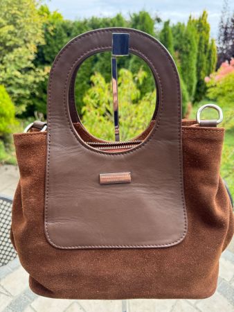 Echte Wildleder-Handtasche mit Ledergriff