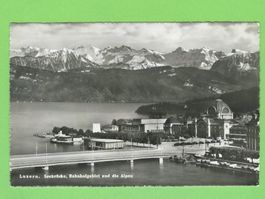 Luzern, Seebrücke, Bahnhofgebiet und die Alpen