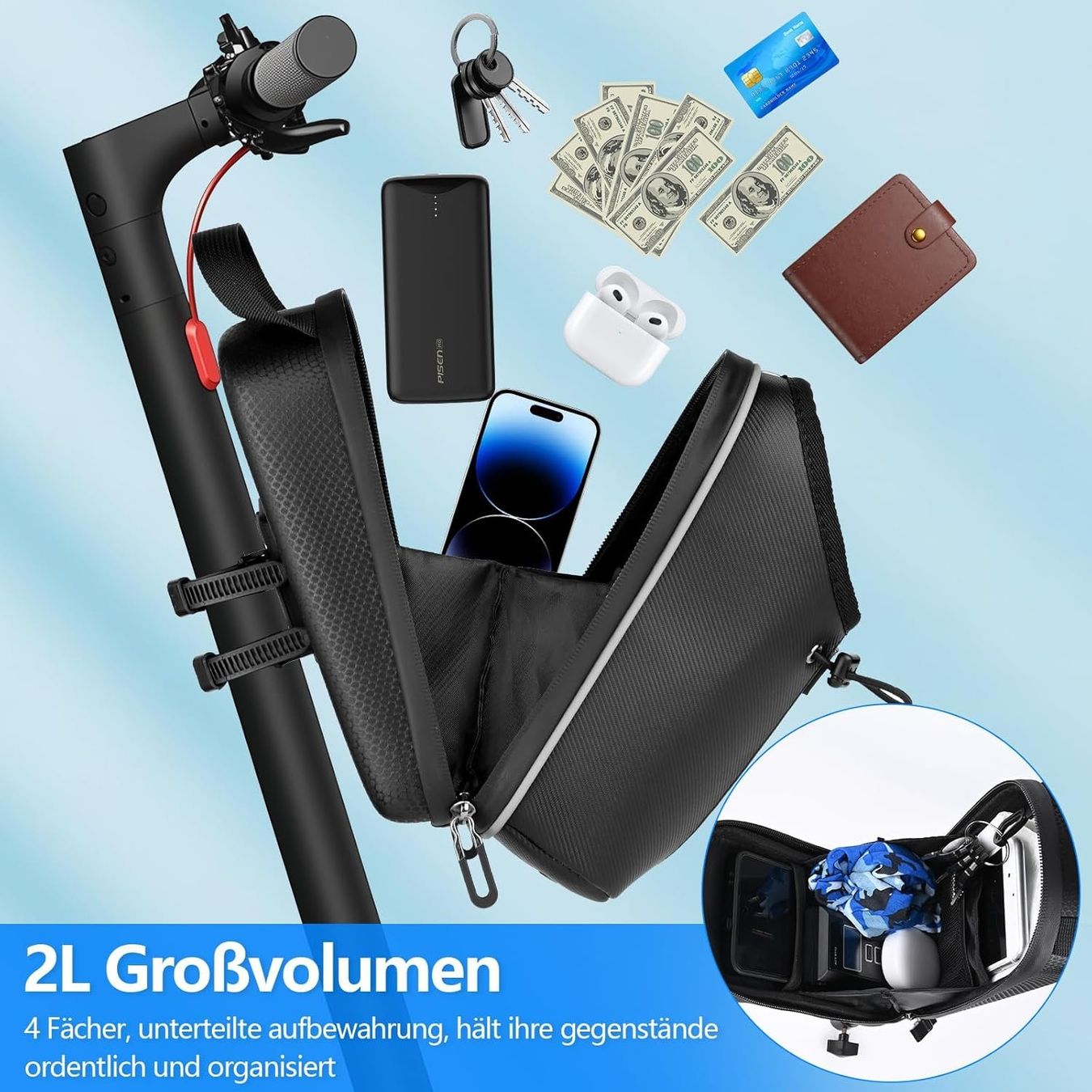 Borse: E-Scooter Lenkertasche 2L mit Flaschenhalter & Klicksystem – Nuovo e nell'imballaggio originale da Suhr venduto da SchnapperCH 1