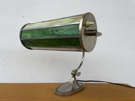 Art Deco Glas Tischlampe mit Nickel Fuss Tiffany Glas 