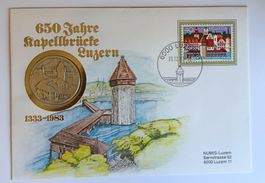 Numisbrief 650 Jahre Kapellbrücke mit Silber  ab 1 Fr. !!