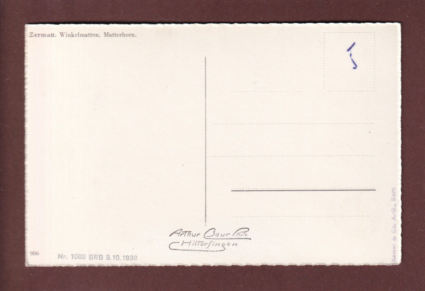 Cartoline postali: WINKELMATTEN - Matterhorn – Usato da Pully venduto da nicecards 1