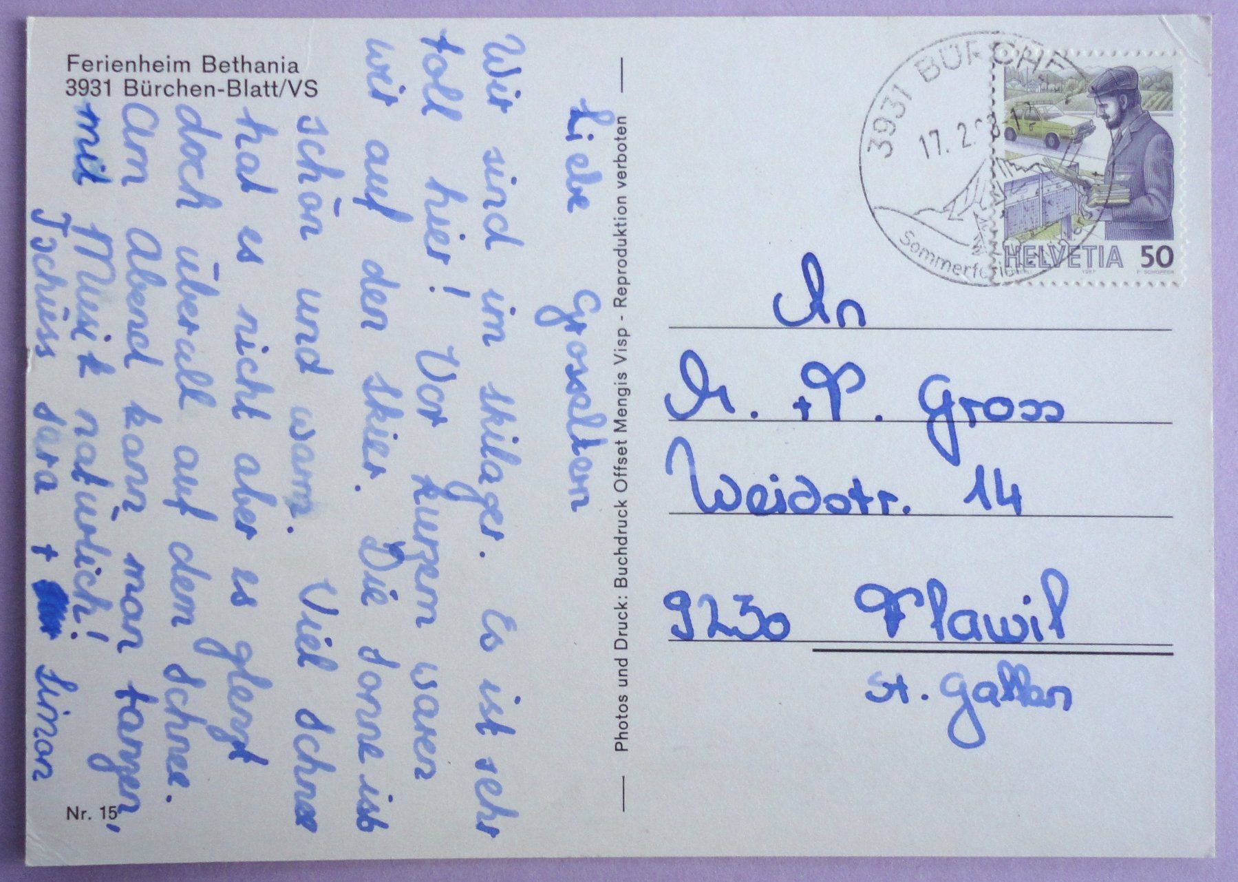 Ansichtskarten: Ferienheim Bethania, Bürchen-Blatt – Gebraucht aus Fétigny von Billy2miny 1