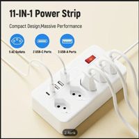 10-fach Steckdosenleiste mit USB & Typ-C, Weiß/Schwarz