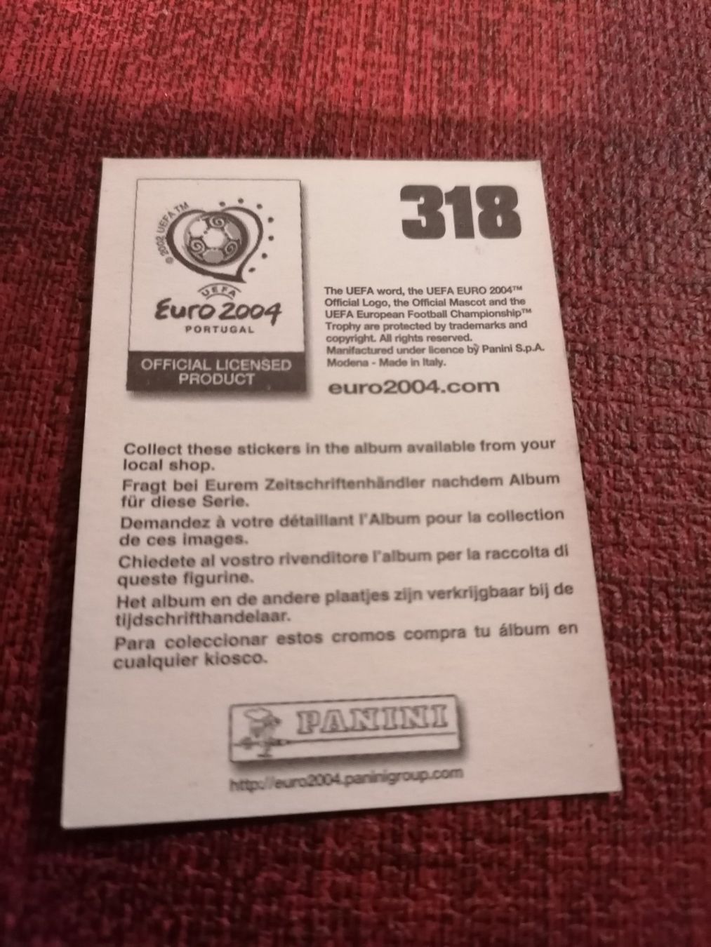 Panini Carte collezionabili: Panini EM 2004 Van der Saat Nr. 318 – Usato da Balsthal venduto da roh_dt72 1