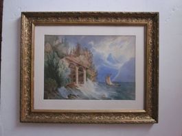 AQUARELLE  TELLSKAPELLE mit Antikem Rahmen