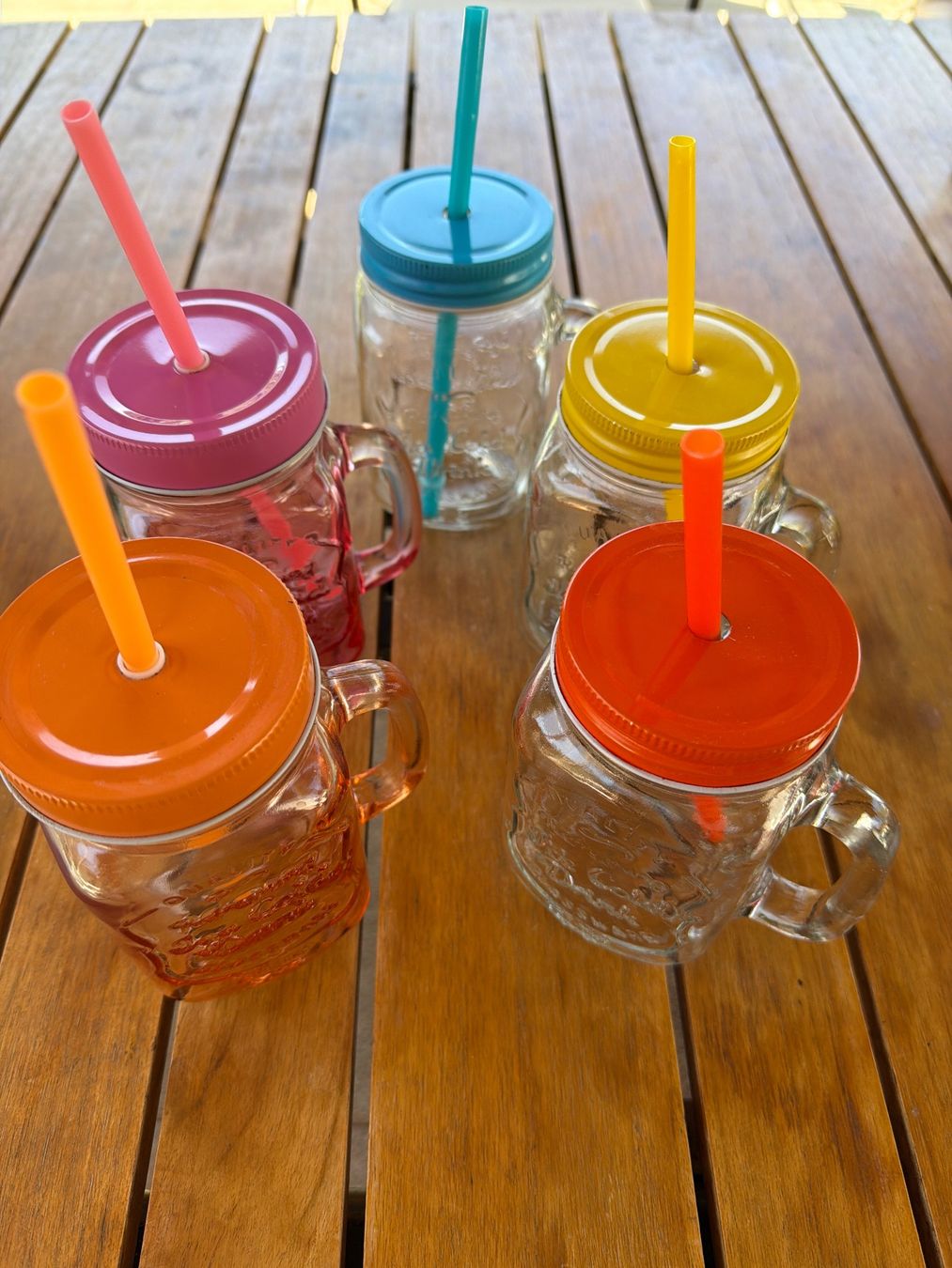 Migros Gläser: Sommertrinkgläser mit Strohhalm und Deckel – Gebraucht aus Schmitten FR von Puschi2012