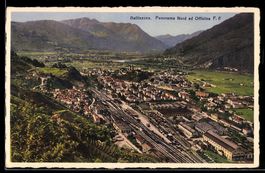 AK Bellinzona, Panorama mit Bahnhof & Eisenbahnanlagen