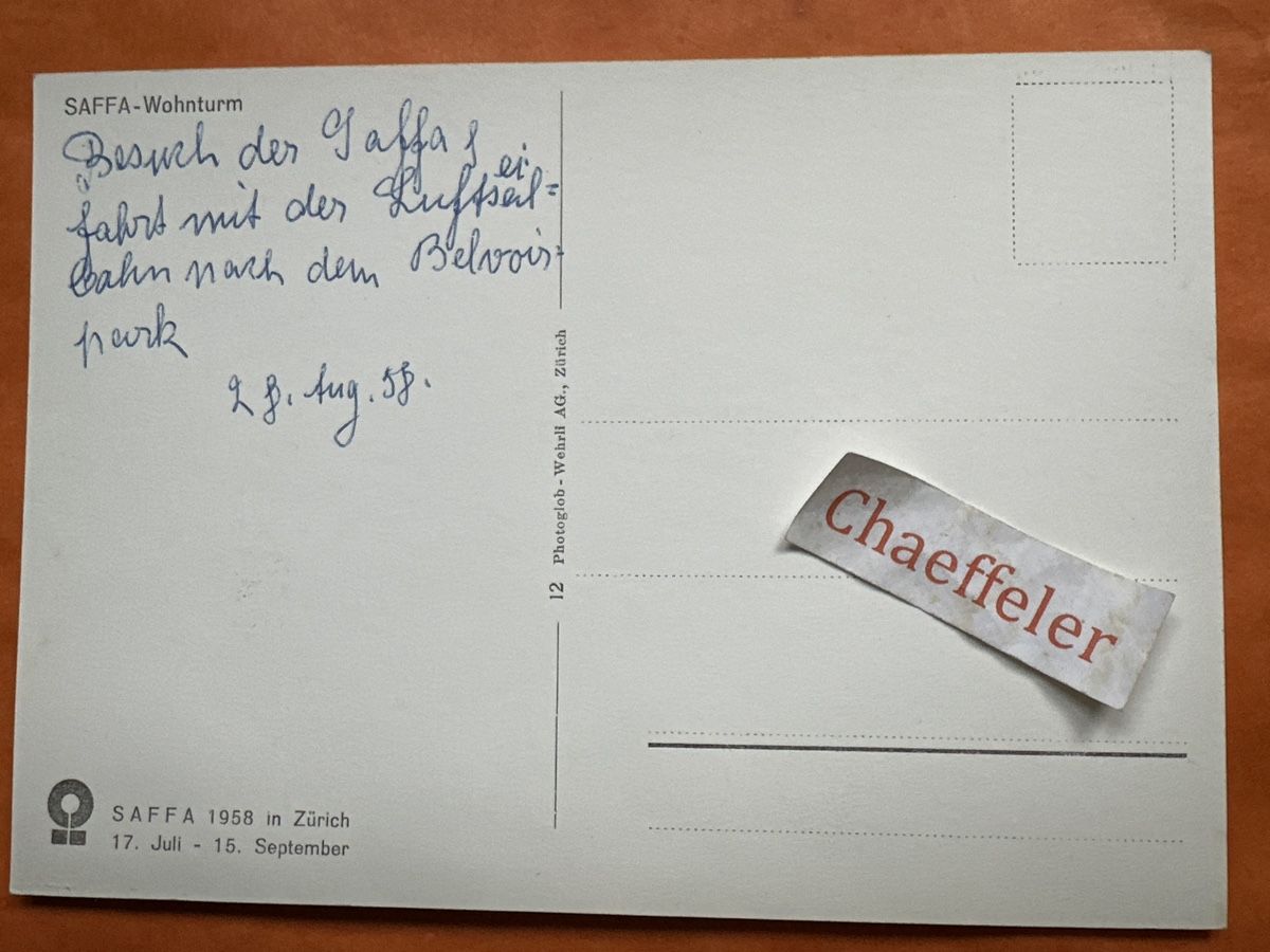 Cartoline postali: Saffa Wohnturm 1958 Zürich – Usato da Zürich venduto da Chaeffeler 1