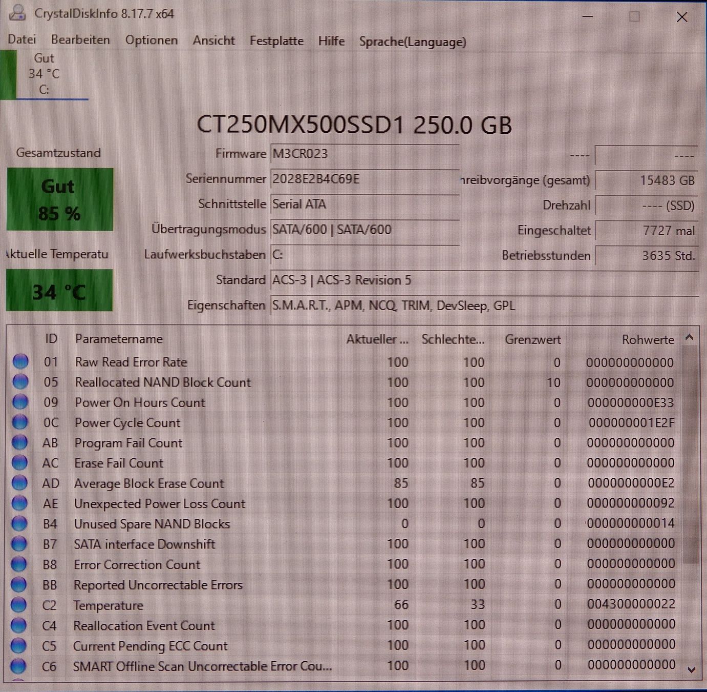 Crucial Dischi rigidi: Crucial MX500 250 GB SSD – Usato da Bern venduto da compischop 1