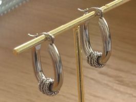 Luxus Elegante Creolen Edelstahl Ohrstecker Farbe Silber