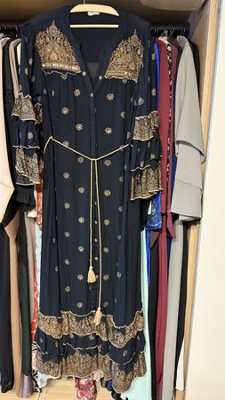 Boho-Maxikleid / Kaftan in Scharz&Gold gr M