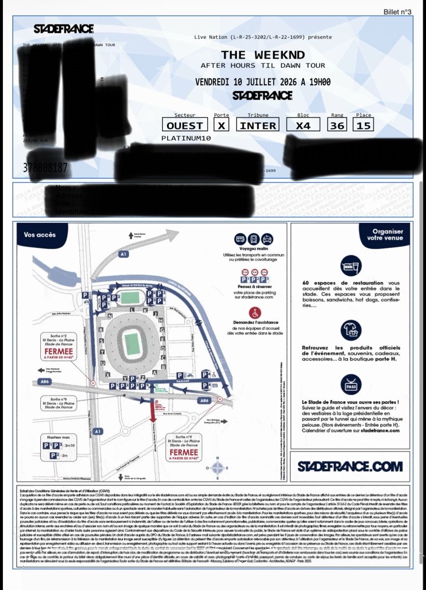 Billets: The Weeknd Konzert Paris 10.Juli – Neuf avec emballage d'origine à Dietikon par urt_7mcb