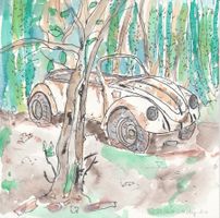 Gemälde expressiv VW Käfer auf Papier Original und Unikat