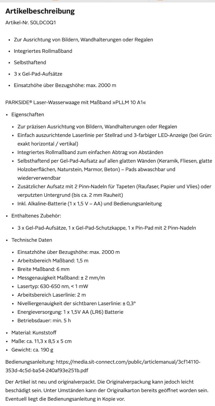 Parkside Messen: Parkside niveau à bulle, laser mètre – Neu und originalverpackt aus St-Gingolph von GoldenKeys 2