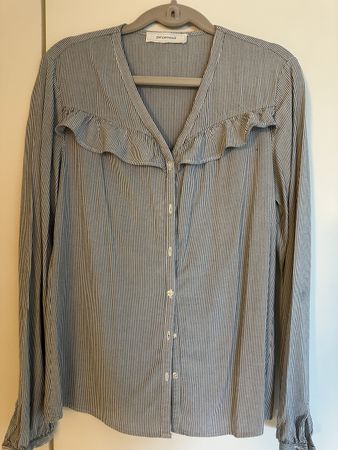 Promod Striped Ruffle Blouse, Size Small, Perfect for Spring