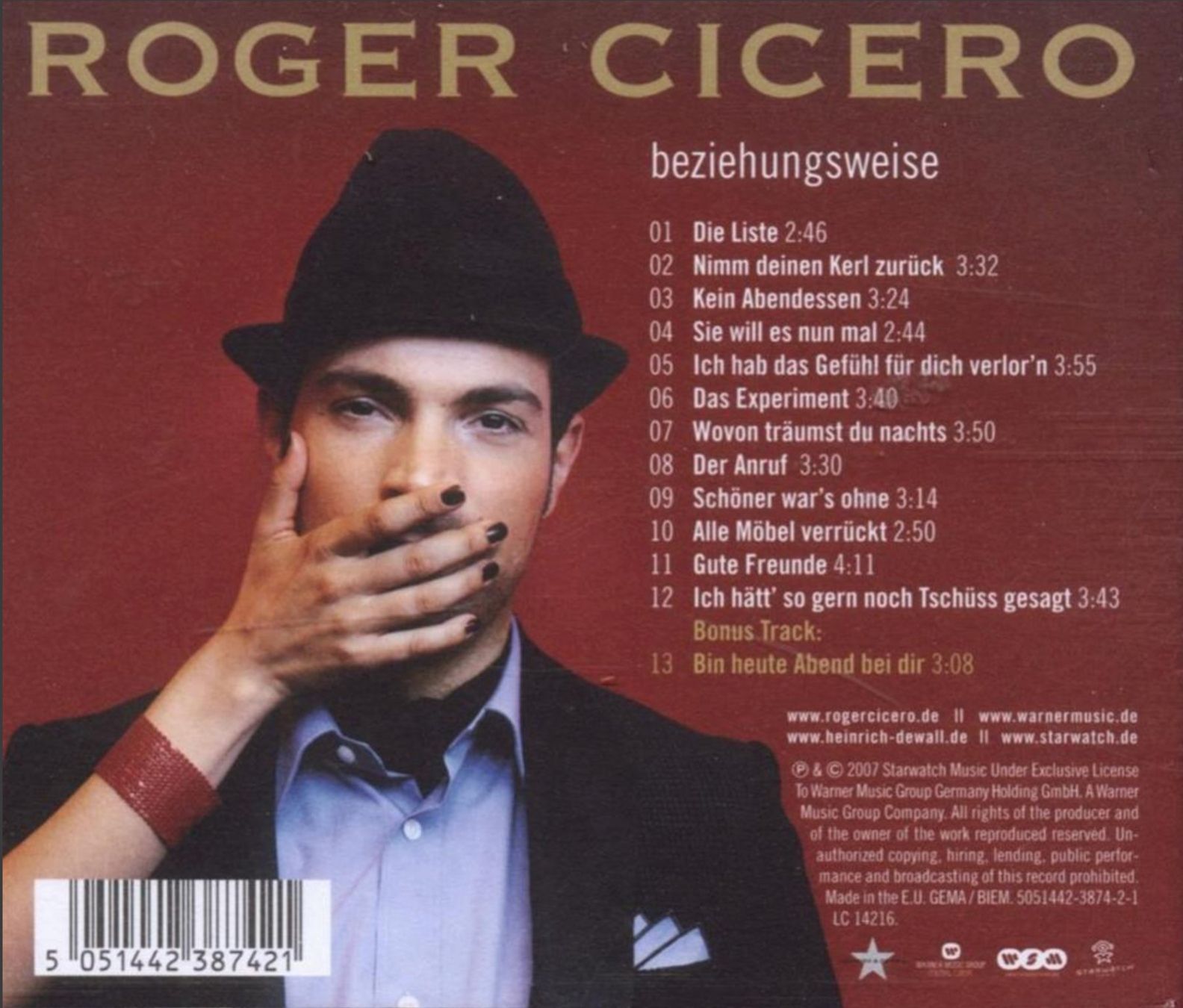 CD: Roger Cicero - Beziehungsweise – Usato da Brunnen venduto da Barfly5 1