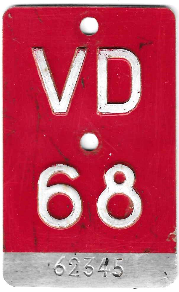 Insegne: Velonummer 1968 Waadt Vaud VD 68 – Usato da Bülach venduto da bauchnuschti2