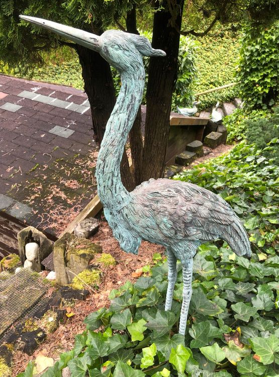 Alter sehr grosser Bronze Vogel Fischreiher für Garten Teich Kaufen