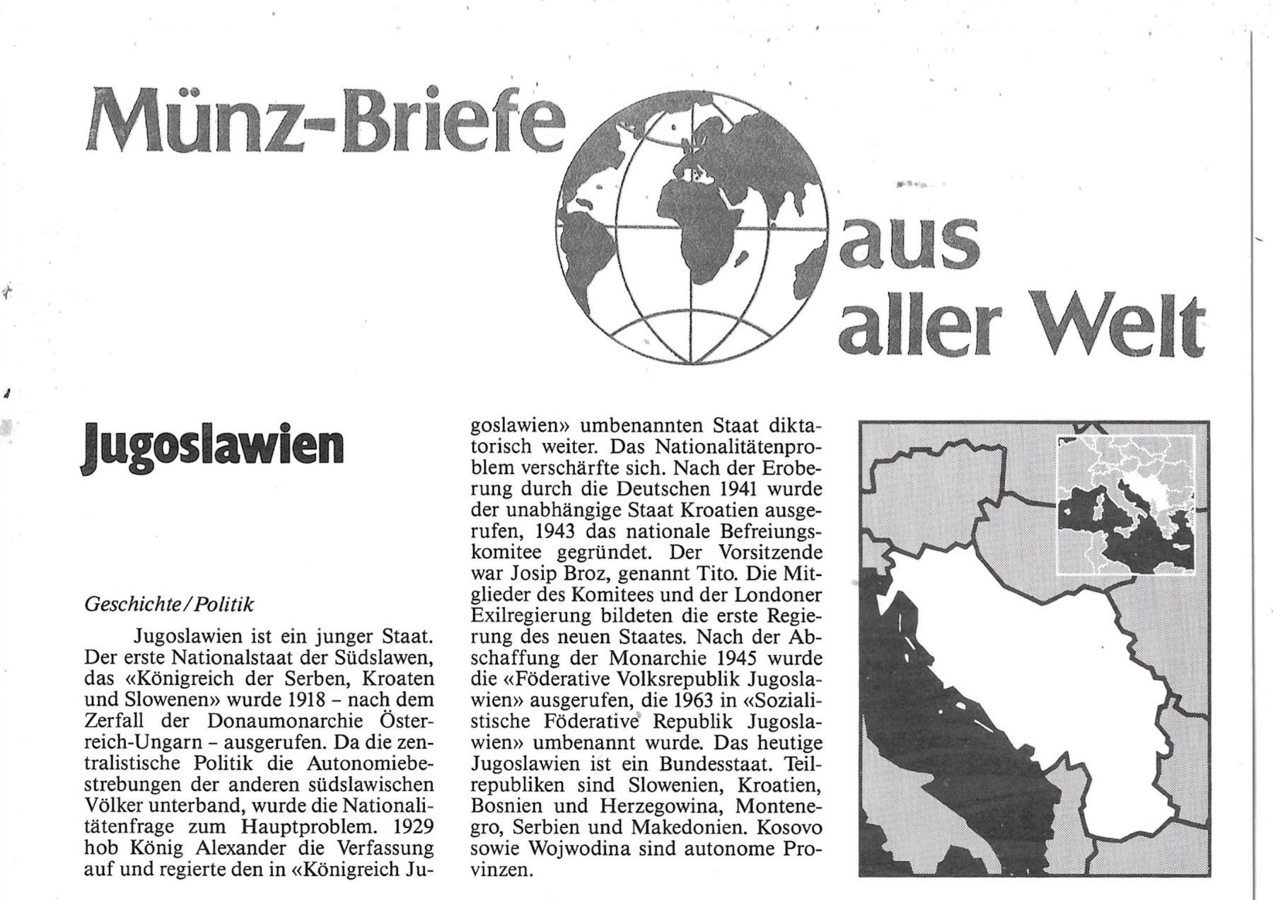 Tutti le monete: Münzbrief Jugoslawien 1984 – Usato da Schocherswil venduto da prinzipal60 2