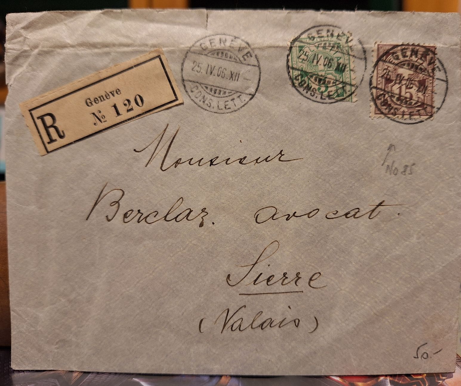 Tutti i francobolli: Wertzifferbrief 1906 Geneve - Valais  – Usato da Balgach venduto da SIMEON27