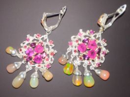 UNIKAT! SS925 Filigrane Rubies Opals Purple Garnet Earrings
