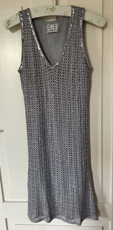 C&C Collection Silver Crochet Sequin Dress - Size S/M