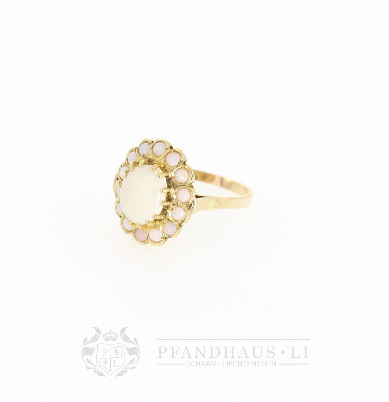 Anelli: LIEBENSWERTER RING AUS 14K GOLD MIT MILCHOPALEN – Usato da Schaan venduto da Pfandhaus-LI 2