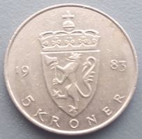 NORWEGEN - 5 KRONEN 1983 - GROSSE MUENZE SEHR SCHOEN
