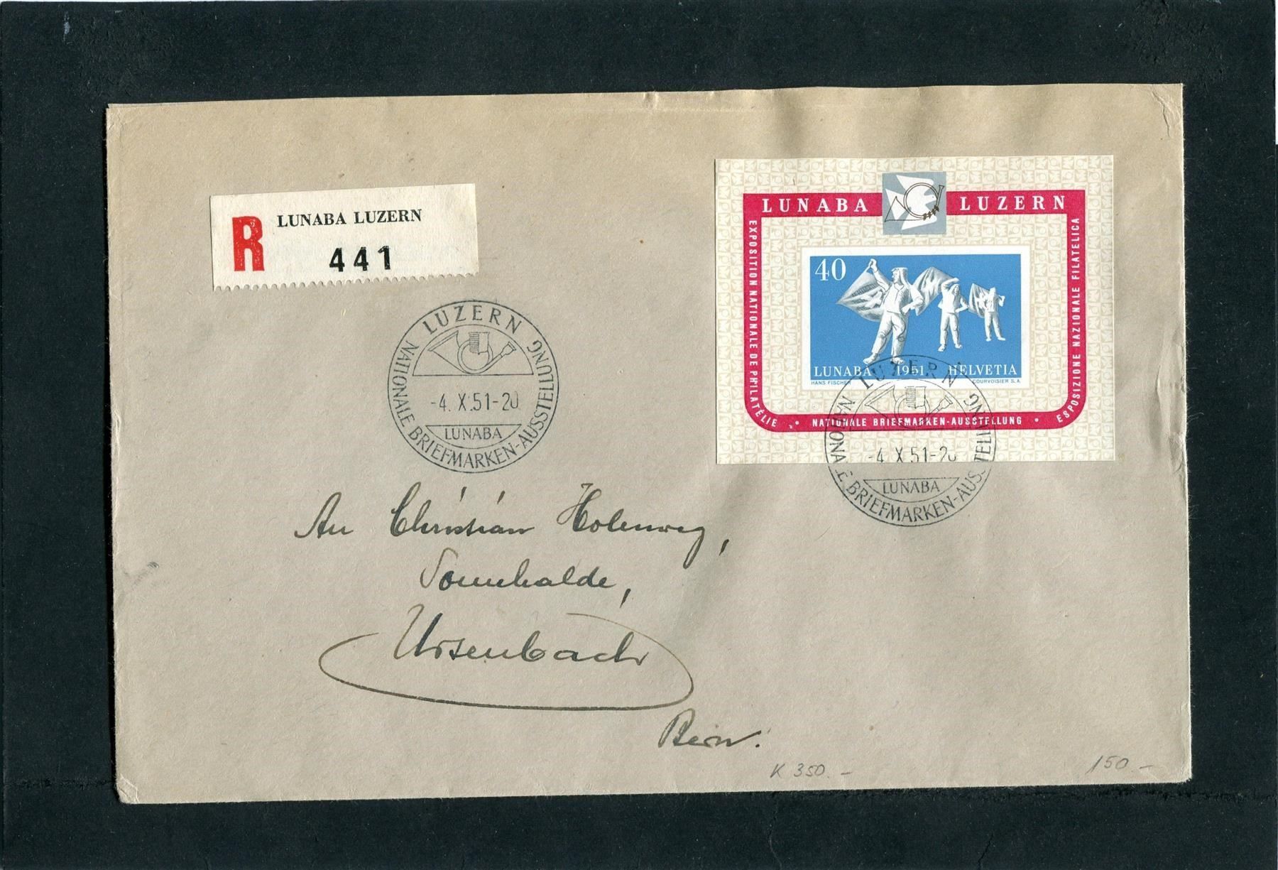 Alle Briefmarken: 1951 Lunaba Block auf Brief mit S-O – Gebraucht aus Winterthur von Kyoung